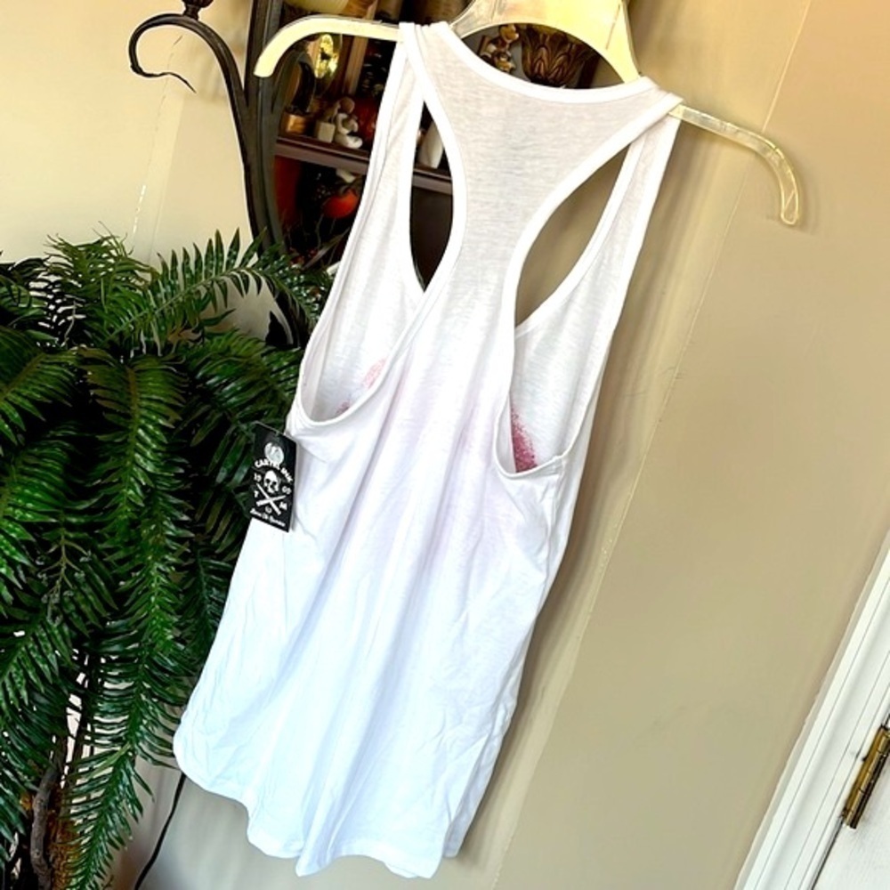 Brand New Cartel Ink White Racerback Tank Top Red Lips Skull Crossbones Punk - Picture 11 of 12